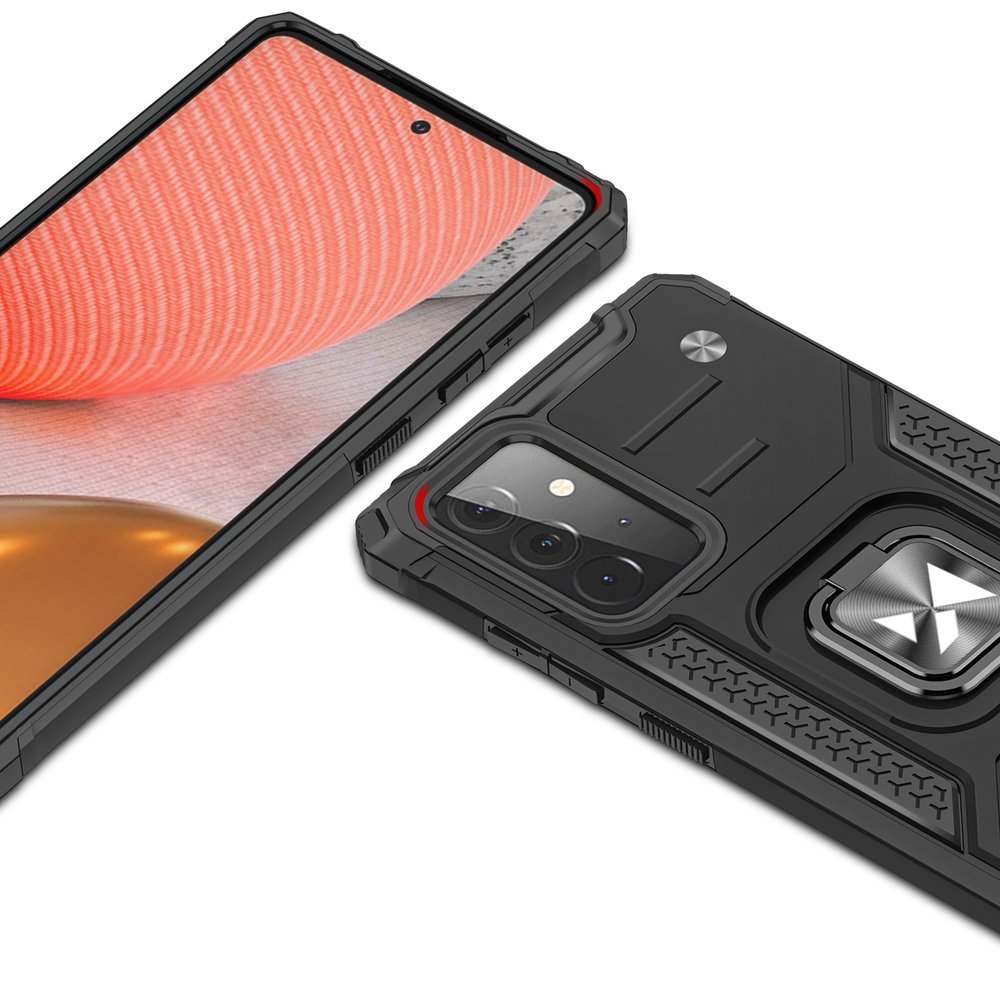 Wozinsky Ring Armor Case Kickstand Kova Rugged Cover for Samsung Galaxy A72 4G sininen