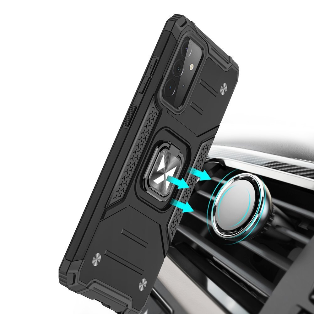 Wozinsky Ring Armor Case Kickstand Kova Rugged Cover for Samsung Galaxy A72 4G sininen