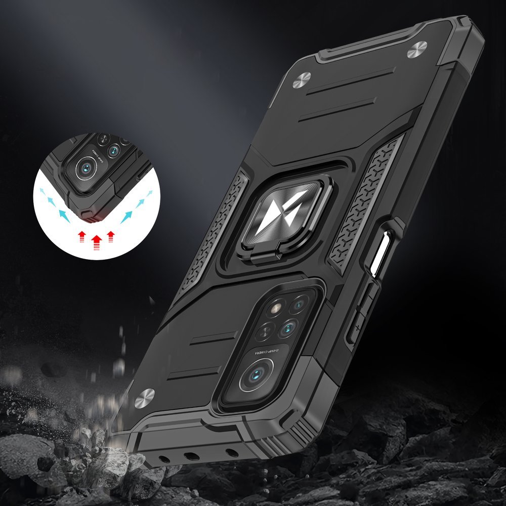 Wozinsky Ring Armor Case Kickstand Kova Rugged Cover for Samsung Galaxy A72 4G sininen