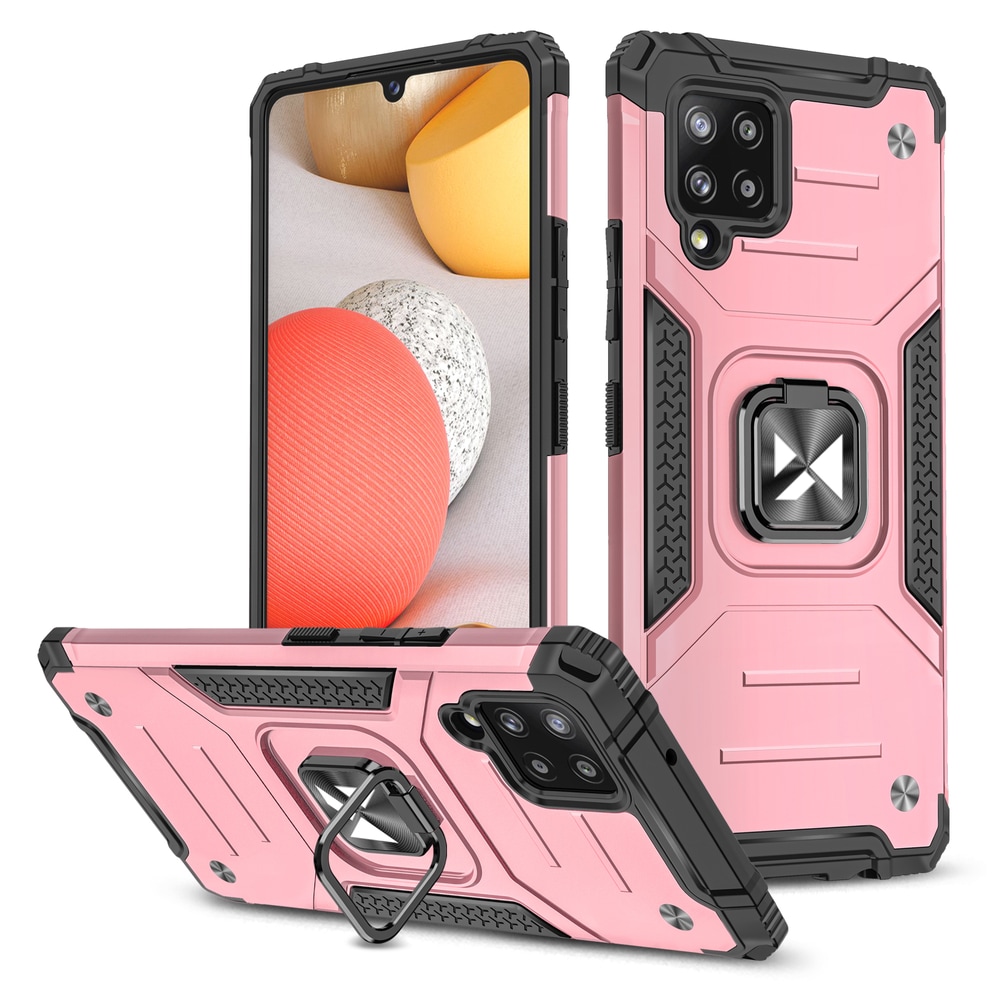 Wozinsky Ring Armor Case Kickstand Kova Rugged Cover for Samsung Galaxy A42 5G vaaleanpunainen