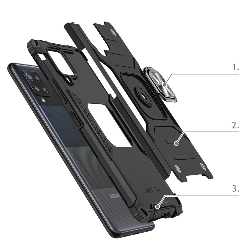 Wozinsky Ring Armor Case Kickstand Kova Rugged Cover for Samsung Galaxy A42 5G musta