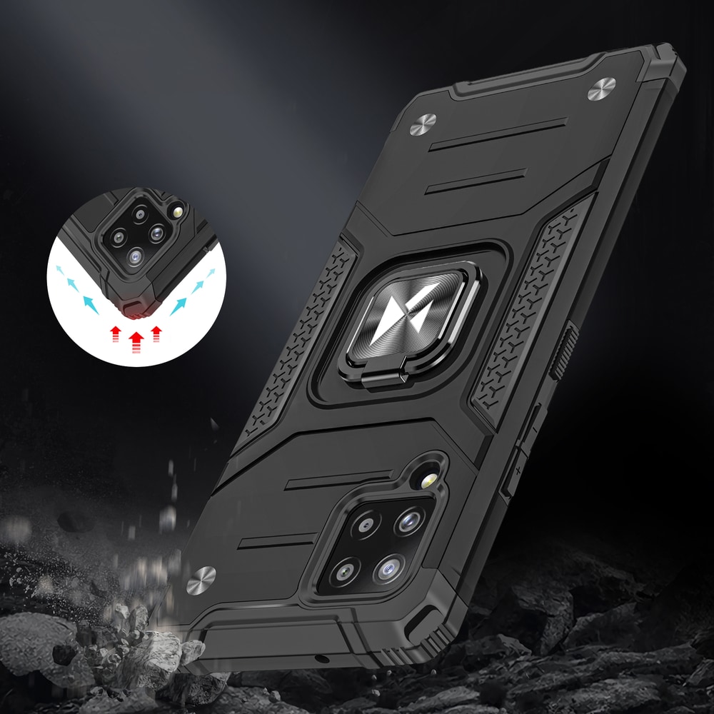 Wozinsky Ring Armor Case Kickstand Kova Rugged Cover for Samsung Galaxy A42 5G musta