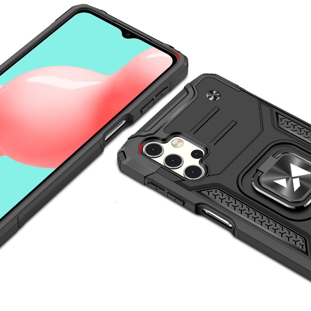 Wozinsky Ring Armor Case Kickstand Kova Rugged Cover for Samsung Galaxy A32 5G musta