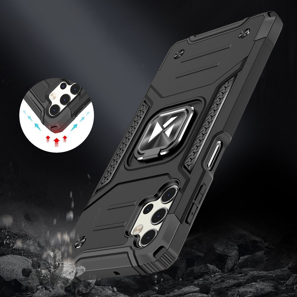 Wozinsky Ring Armor Case Kickstand Kova Rugged Cover for Samsung Galaxy A32 5G musta