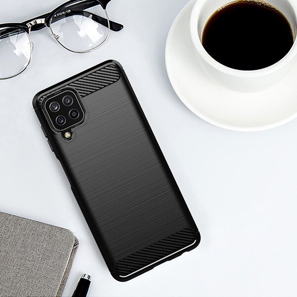 Carbon Case Joustava kansi TPU asia Samsung Galaxy A22 4G musta