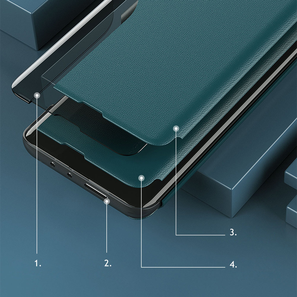 Eco Nahka View Case kirjahylly tyylillä kickstand Samsung Galaxy A22 4G, sininen