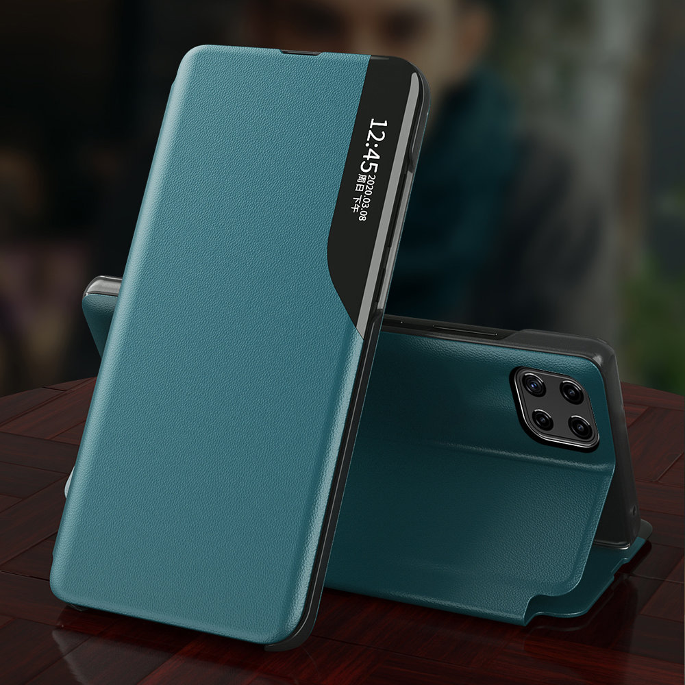 Eco Nahka View Case kirjahylly tyylillä kickstand Samsung Galaxy A22 4G, sininen