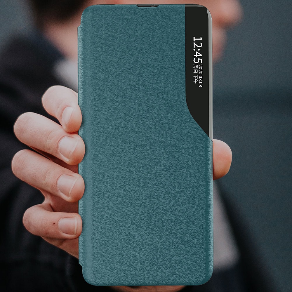 Eco Nahka View Case kirjahylly tyylillä kickstand Samsung Galaxy A22 4G, sininen