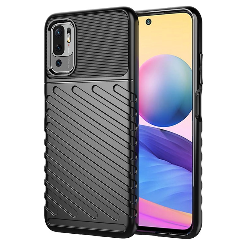 Thunder Case Joustava Kova Rugged Cover TPU Case for Xiaomi Redmi Note 10 5G / Poco M3 Pro musta