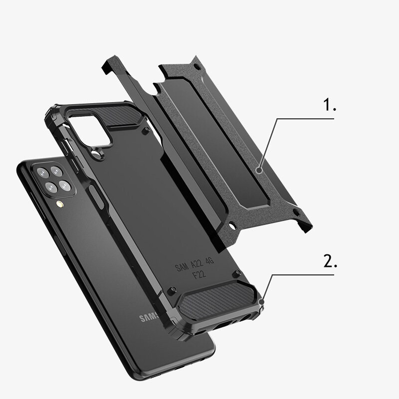 Hybrid Armor Case Kova kestävä suojus Samsung Galaxy A22 4G hopea hopea