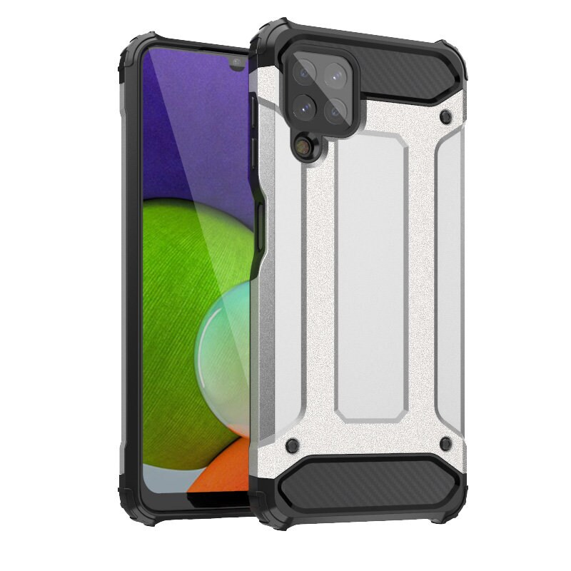 Hybrid Armor Case Kova kestävä suojus Samsung Galaxy A22 4G hopea hopea
