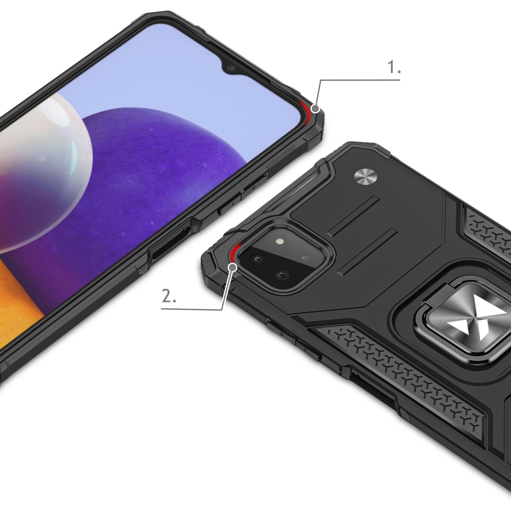 Wozinsky Ring Armor Case Kickstand Kova Rugged Cover for Samsung Galaxy A22 4G sininen