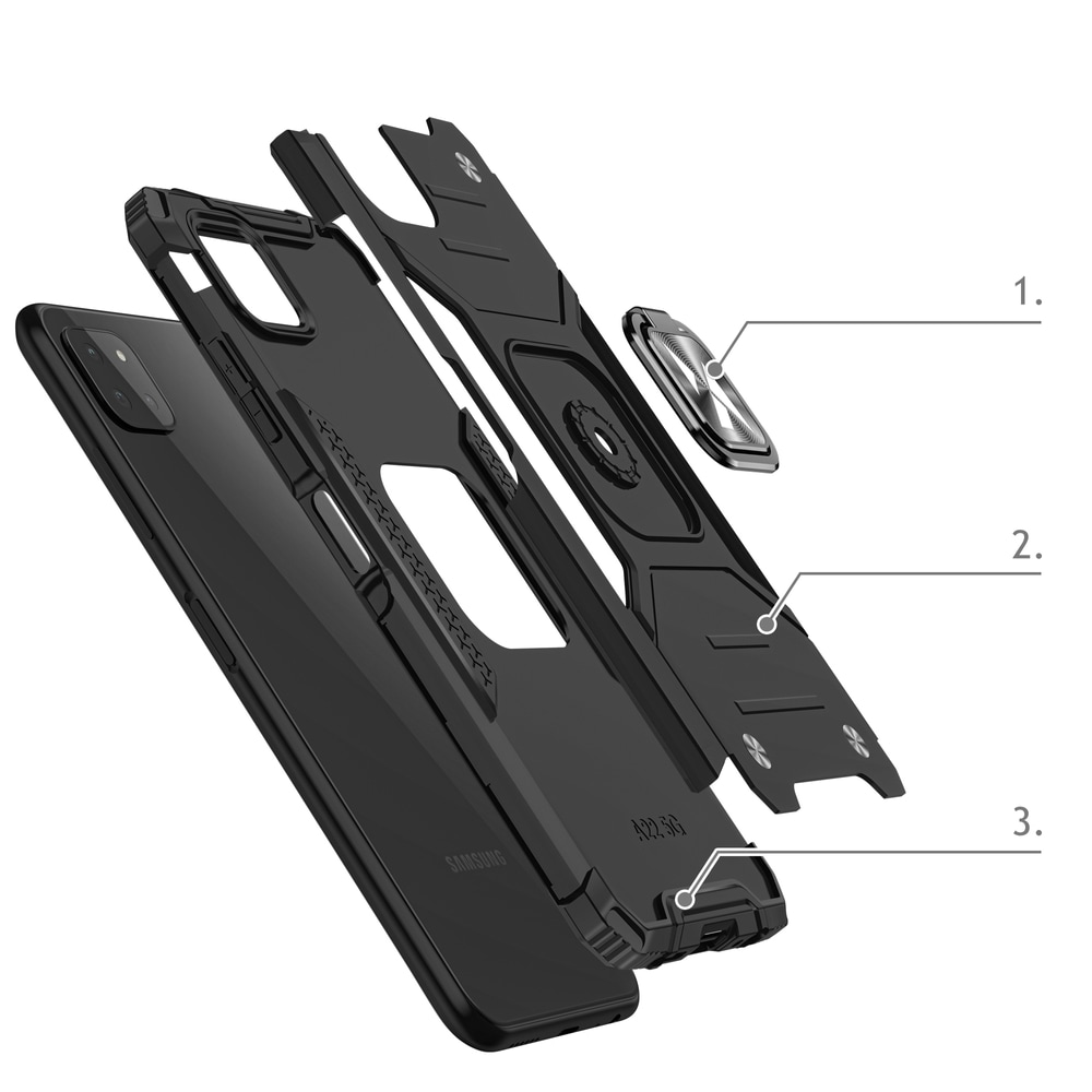 Wozinsky Ring Armor Case Kickstand Kova Rugged Cover for Samsung Galaxy A22 4G musta