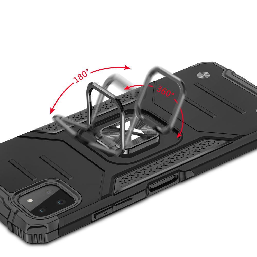 Wozinsky Ring Armor Case Kickstand Kova Rugged Cover for Samsung Galaxy A22 4G musta