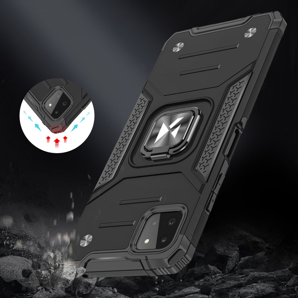Wozinsky Ring Armor Case Kickstand Kova Rugged Cover for Samsung Galaxy A22 4G musta