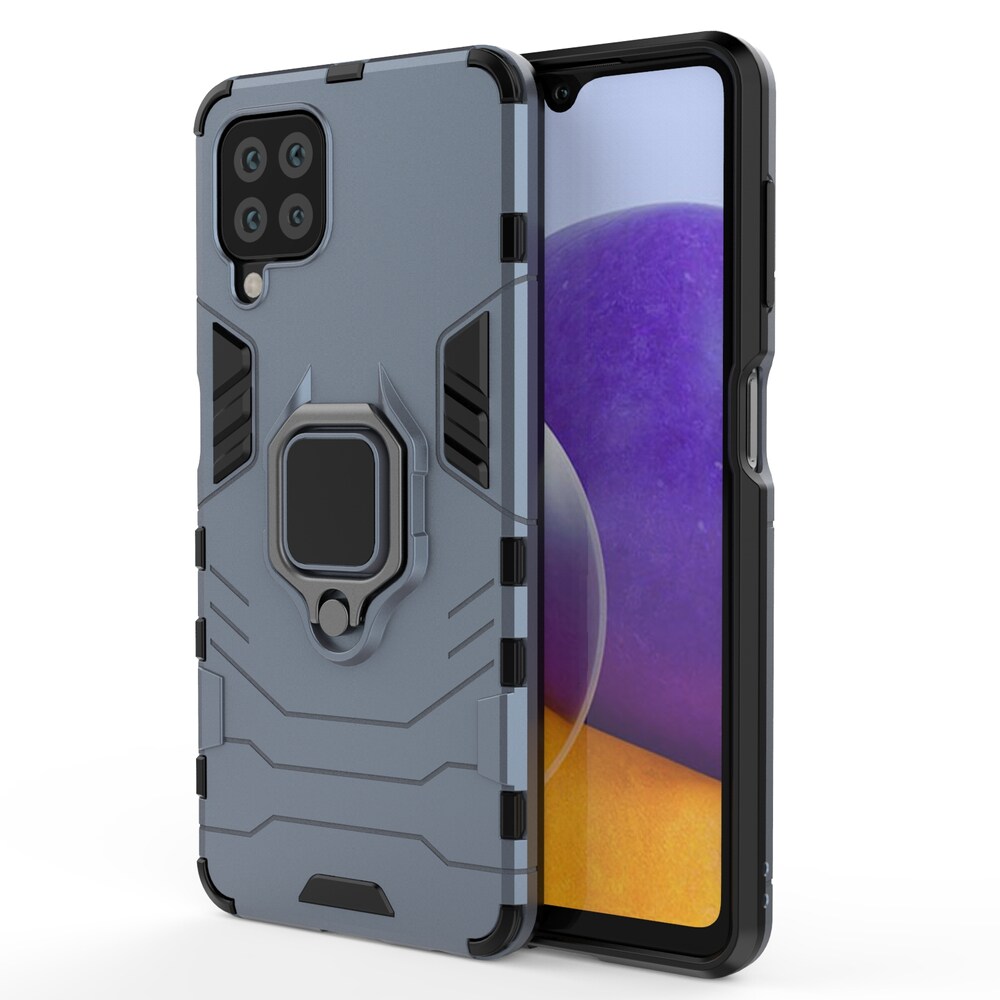 Ring Armor Case Kickstand Kova Rugged Cover for Samsung Galaxy A22 4G sininen