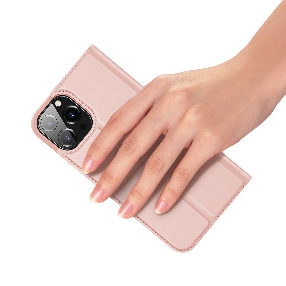 Dux Ducis Skin Pro Kirjahylly tyyppi tapauksessa iPhone 13 Pro vaaleanpunainen