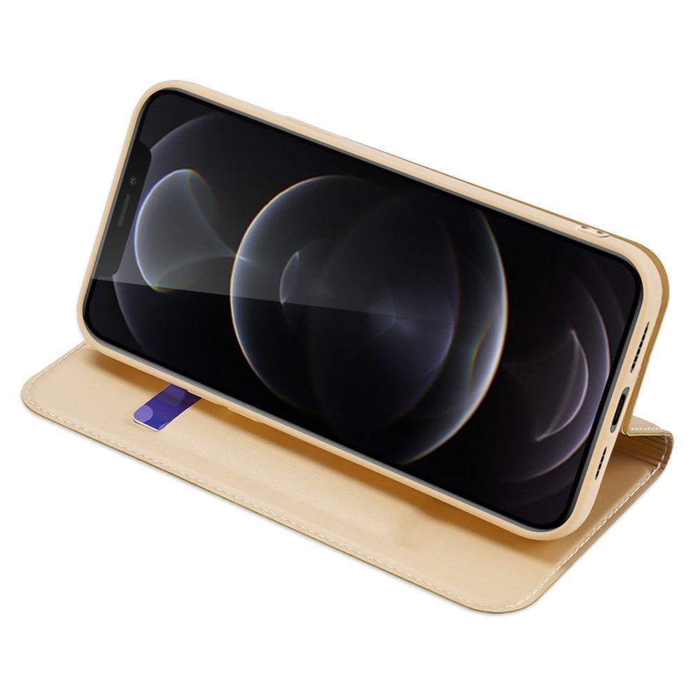 Dux Ducis Skin Pro Kirjahylly tyyppi tapauksessa iPhone 13 Pro Max kultainen kultainen