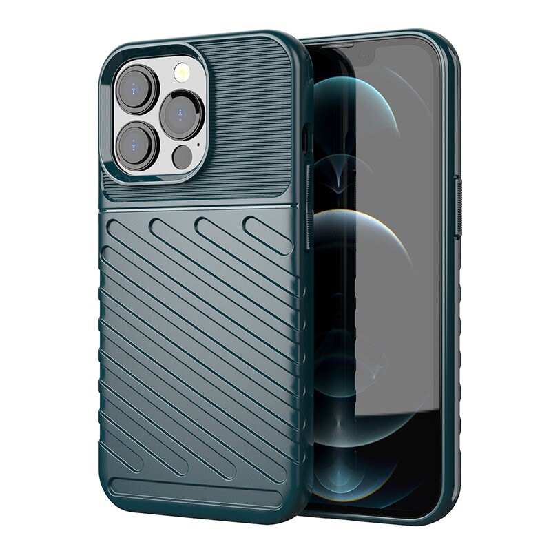 Thunder Case Joustava Kova Rugged Cover TPU Kotelo iPhone 13 Pro vihreä