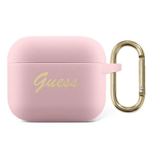 Guess GUA3SSSI AirPods 3 suojus vaaleanpunainen Silikoni Vintage Script -viinikirjoitus