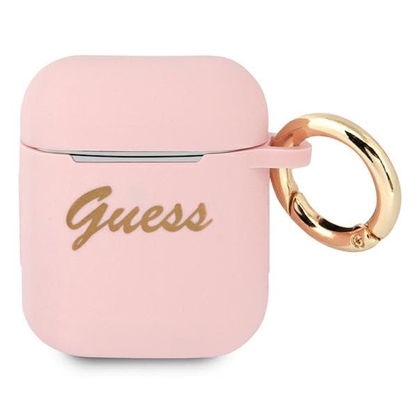 Guess GUA2SSSI AirPods vaaleanpunainen silikoni Vintage Script -suojus
