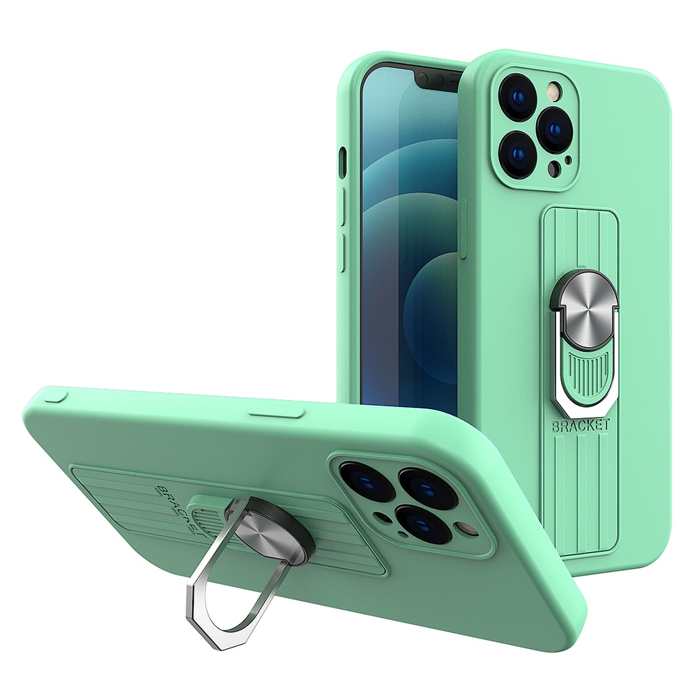 Ring Case silikoni tapauksessa sormi ote ja jalusta iPhone 12 Pro Max mint