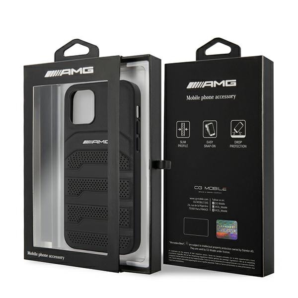 AMG Nahka Debossed Lines tapauksessa iPhone 12 mini - musta
