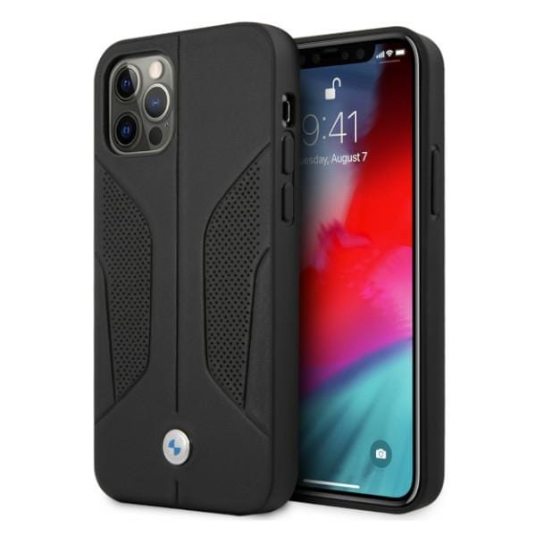 BMW Nahkainen rei'itetyt sivut Kotelo iPhone 12 / iPhone 12 Pro - musta