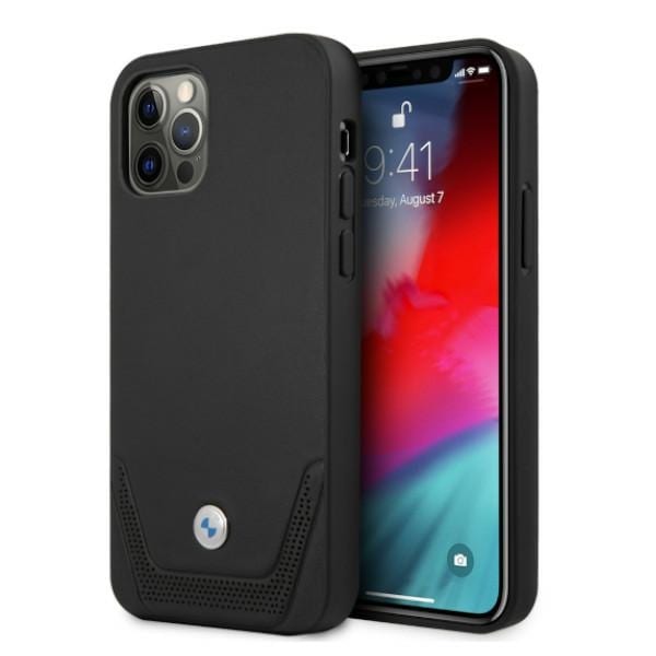 BMW Nahkainen rei'itetty kotelo iPhone 12 / iPhone 12 Pro - musta