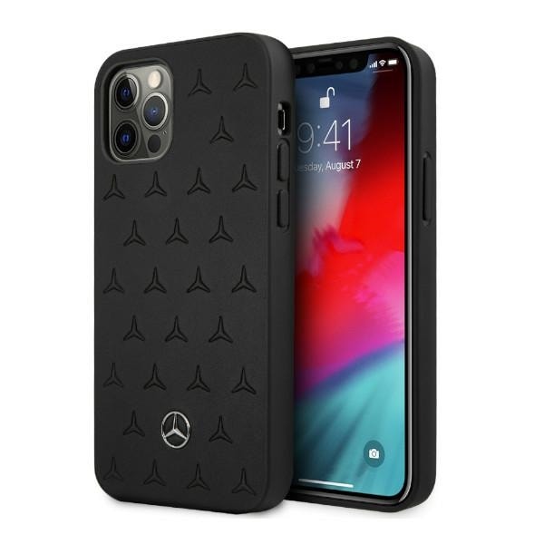 Mercedes Nahkainen tähtiä kuvioitu kotelo iPhone 12 Pro Max - musta