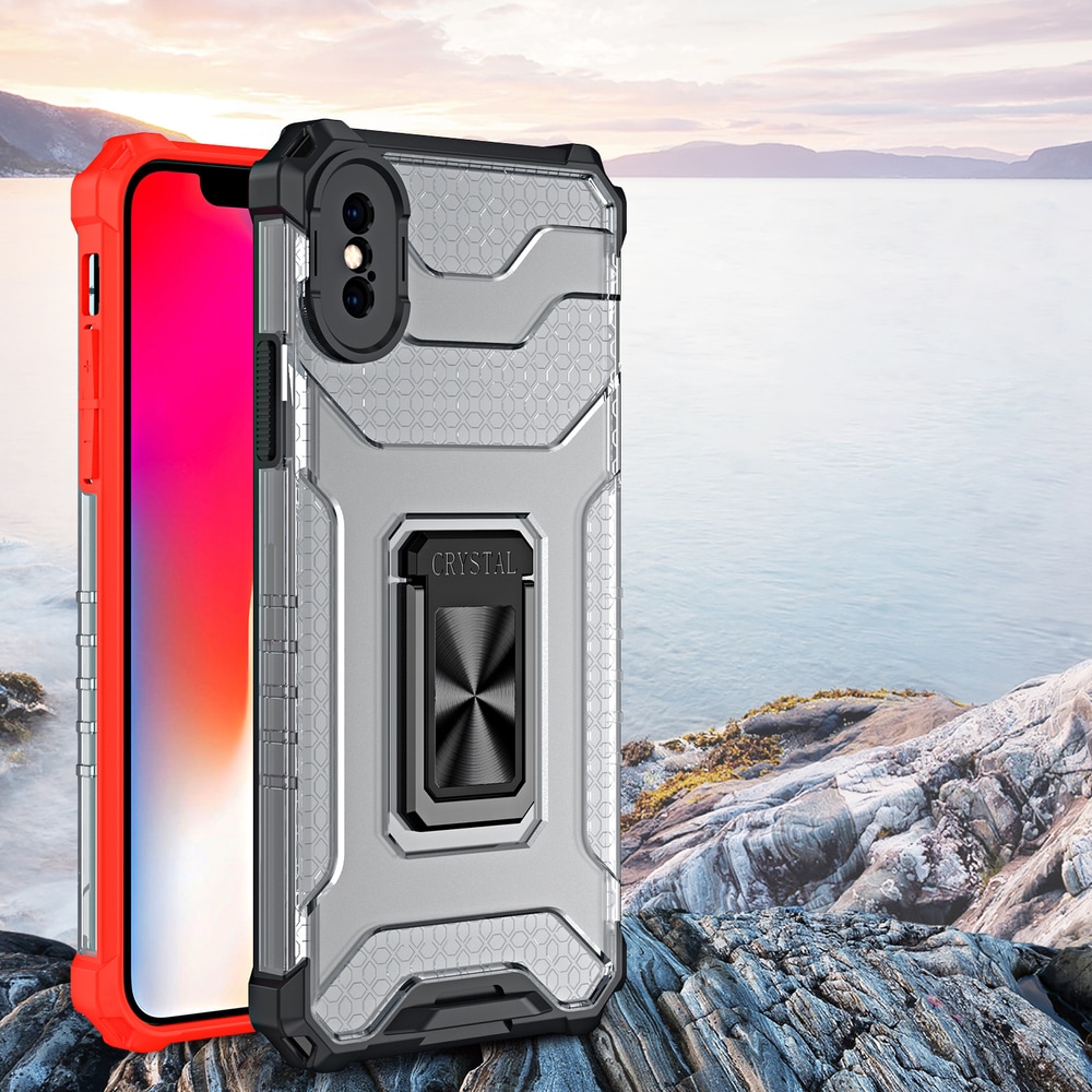 Crystal Ring Asia Kickstand Kova Rugged Cover for iPhone XS Max punainen