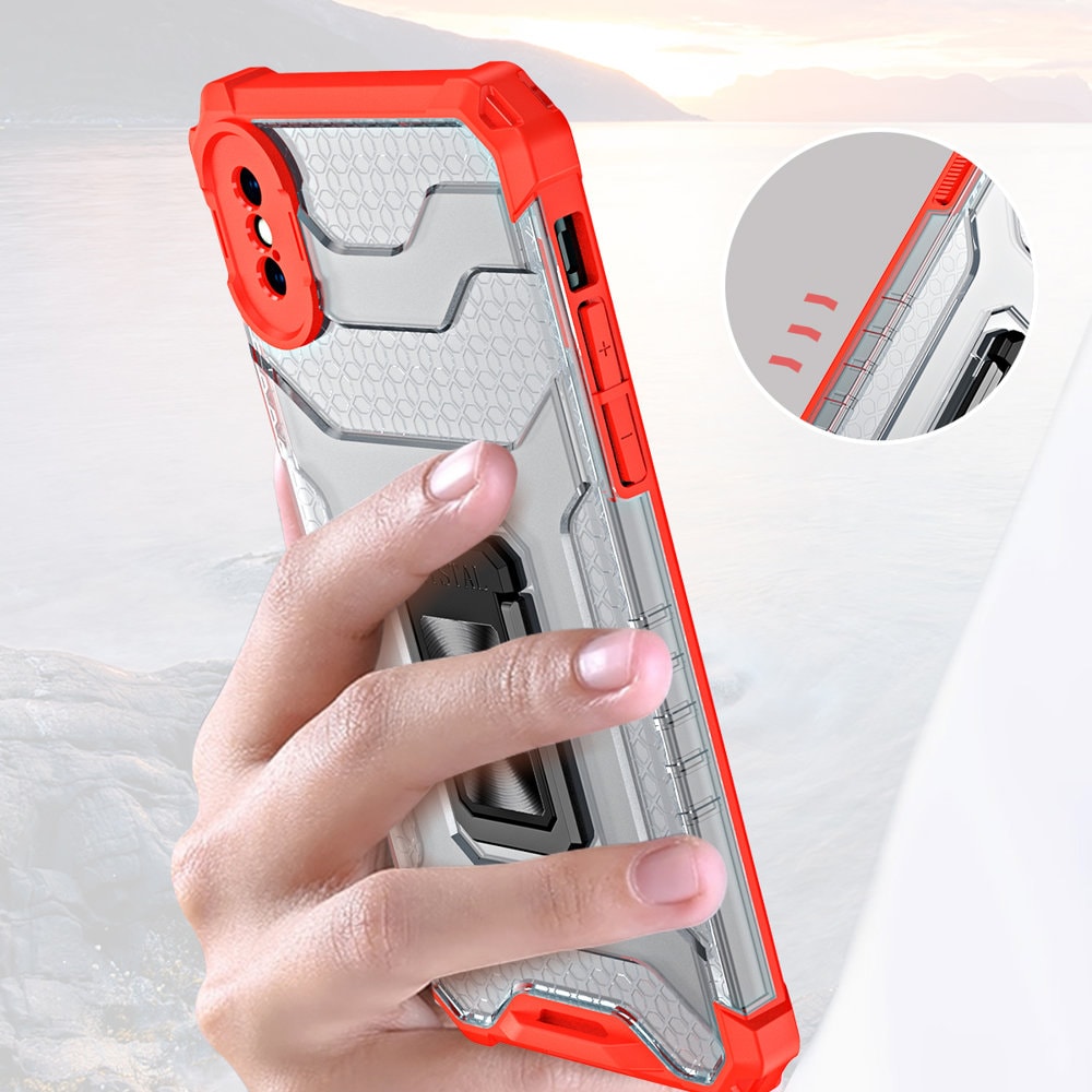 Crystal Ring Asia Kickstand Kova Rugged Cover for iPhone XS Max punainen