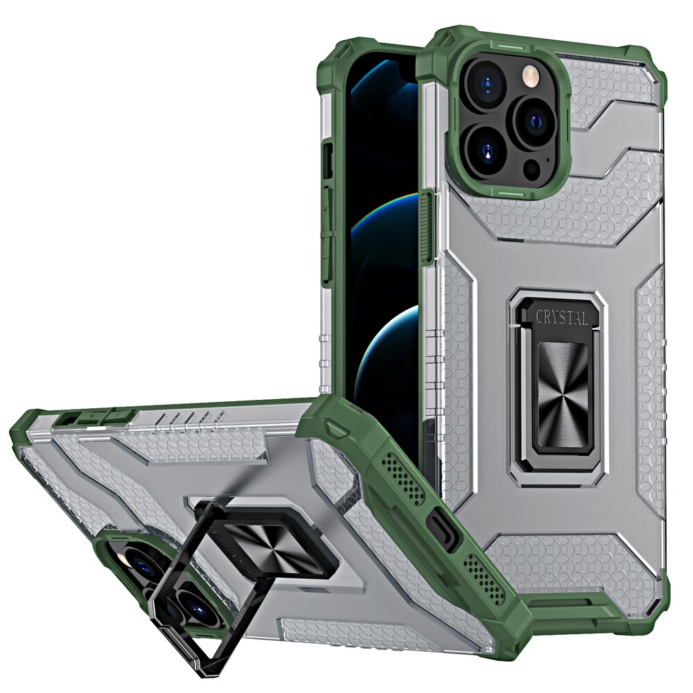 Crystal Ring Asia Kickstand Kova Rugged Cover for iPhone 13 Pro Max vihreä