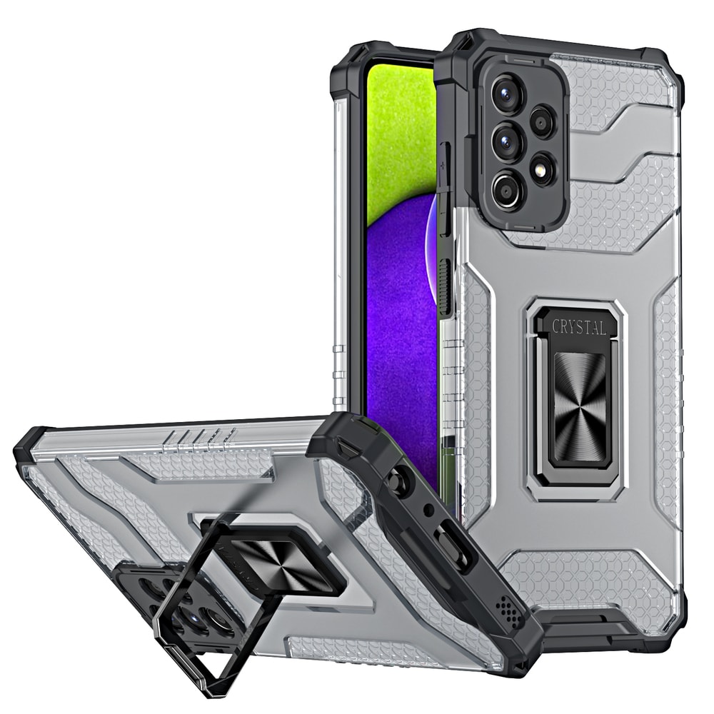 Crystal Ring Case Kickstand Kova Rugged Cover for Samsung Galaxy A72 4G musta