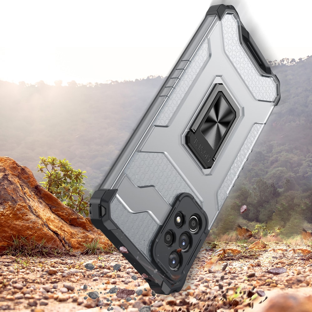 Crystal Ring Case Kickstand Kova Rugged Cover for Samsung Galaxy A72 4G musta