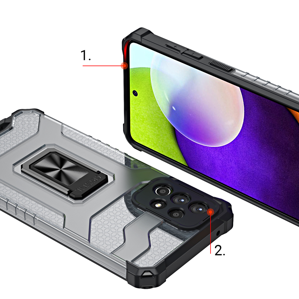 Crystal Ring Case Kickstand Kova Rugged Cover for Samsung Galaxy A72 4G punainen