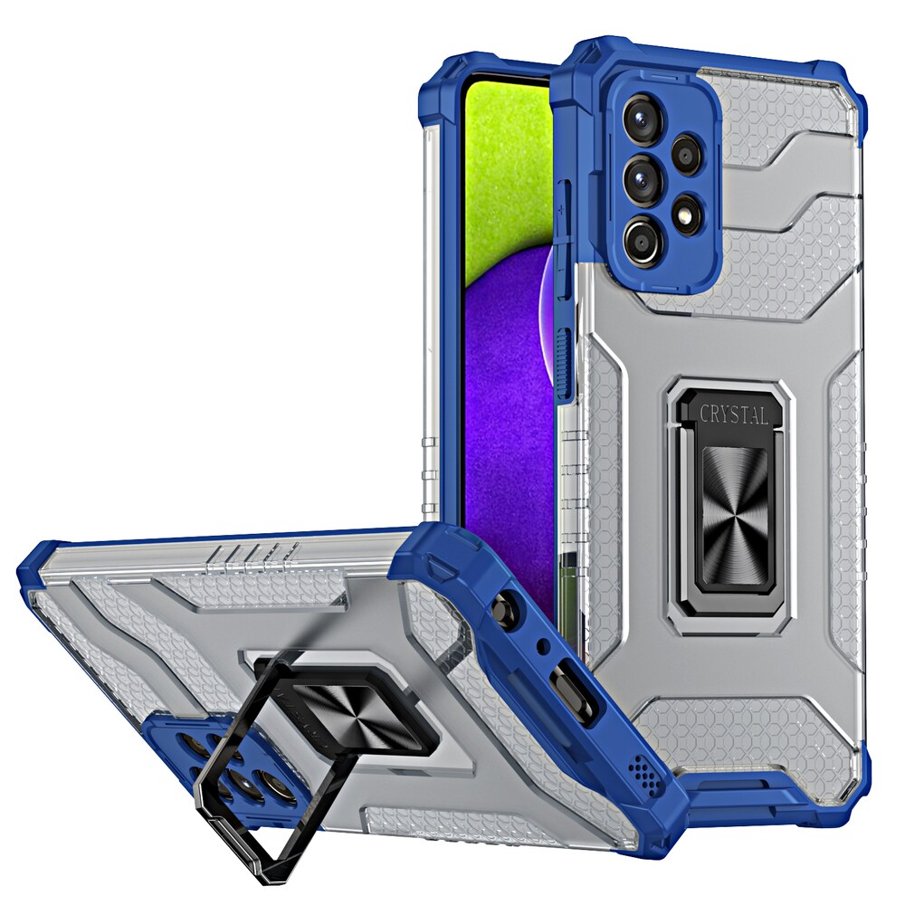 Crystal Ring Case Kickstand Kova Rugged Cover for Samsung Galaxy A72 4G sininen