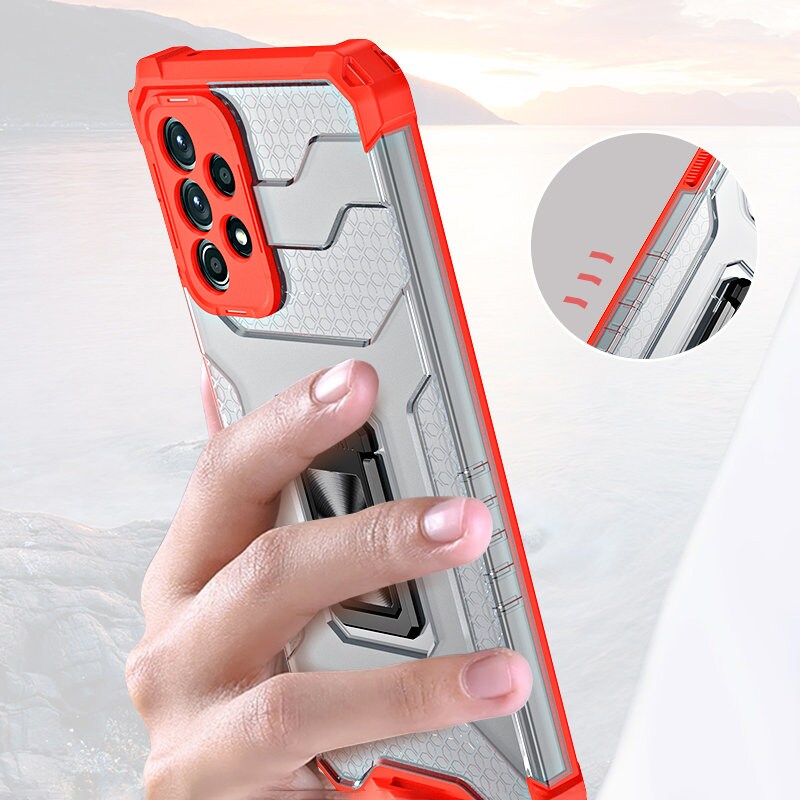 Crystal Ring Case Kickstand Kova Rugged Cover for Samsung Galaxy A72 4G sininen