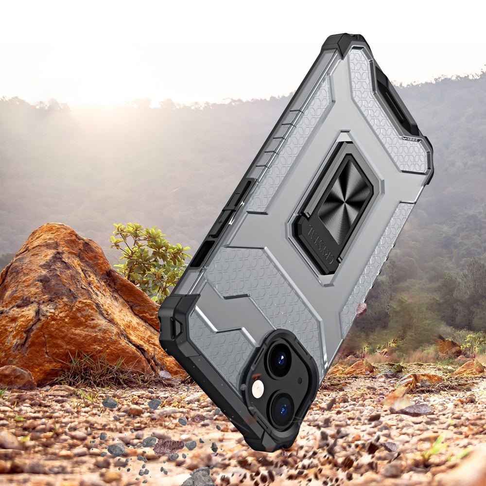 Crystal Ring Asia Kickstand Kova Rugged Cover for iPhone 12 mini musta