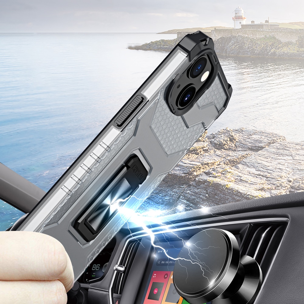 Crystal Ring Asia Kickstand Kova Rugged Cover for iPhone 12 mini musta