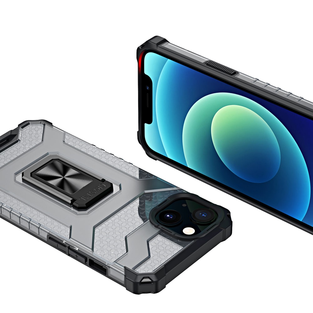 Crystal Ring Asia Kickstand Kova Rugged Cover for iPhone 12 mini musta