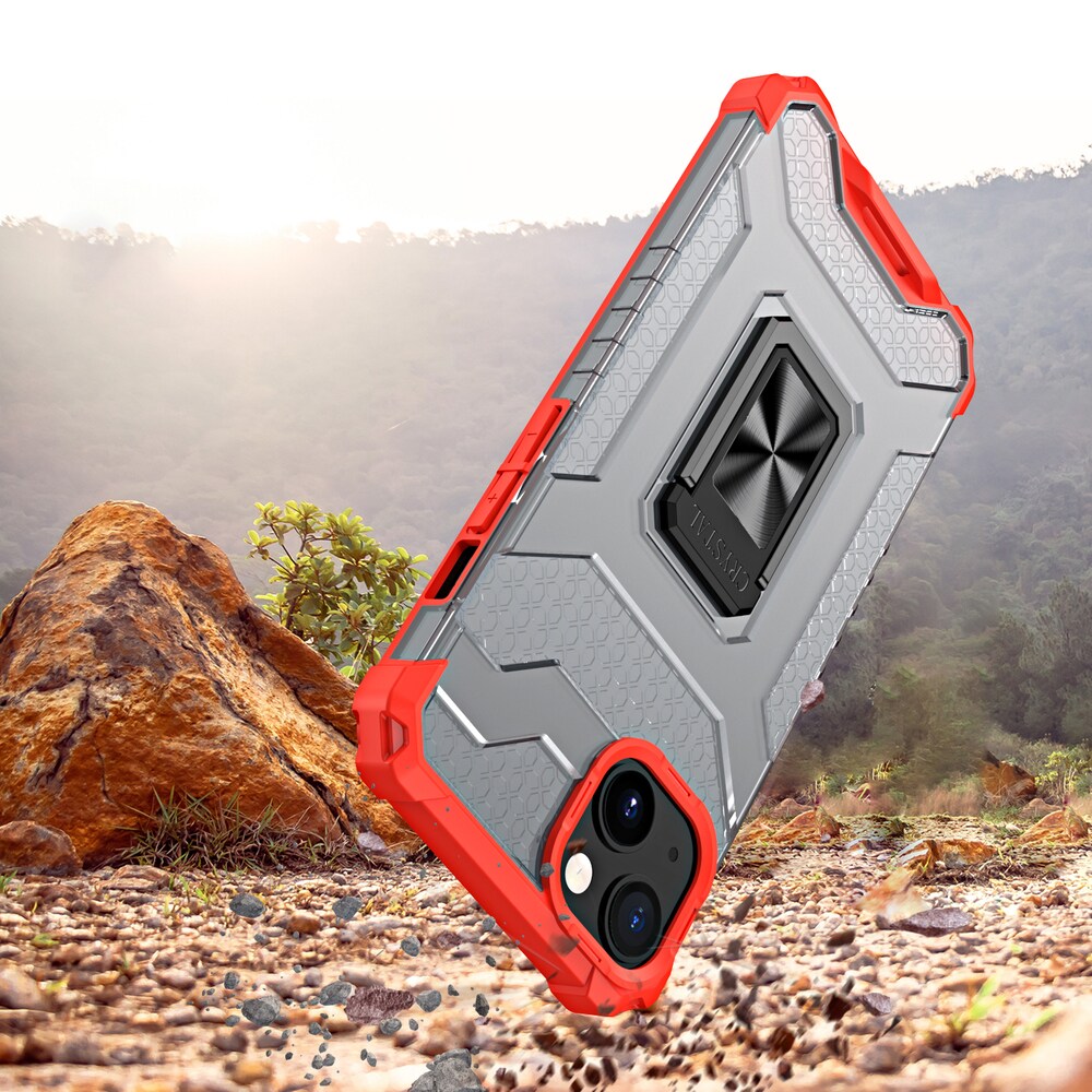 Crystal Ring Case Kickstand Kova Rugged Cover for iPhone 12 mini punainen