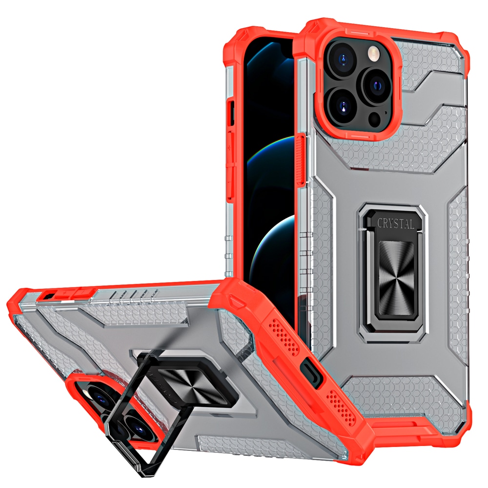 Crystal Ring Asia Kickstand Kova Rugged Cover for iPhone 12 Pro Max punainen