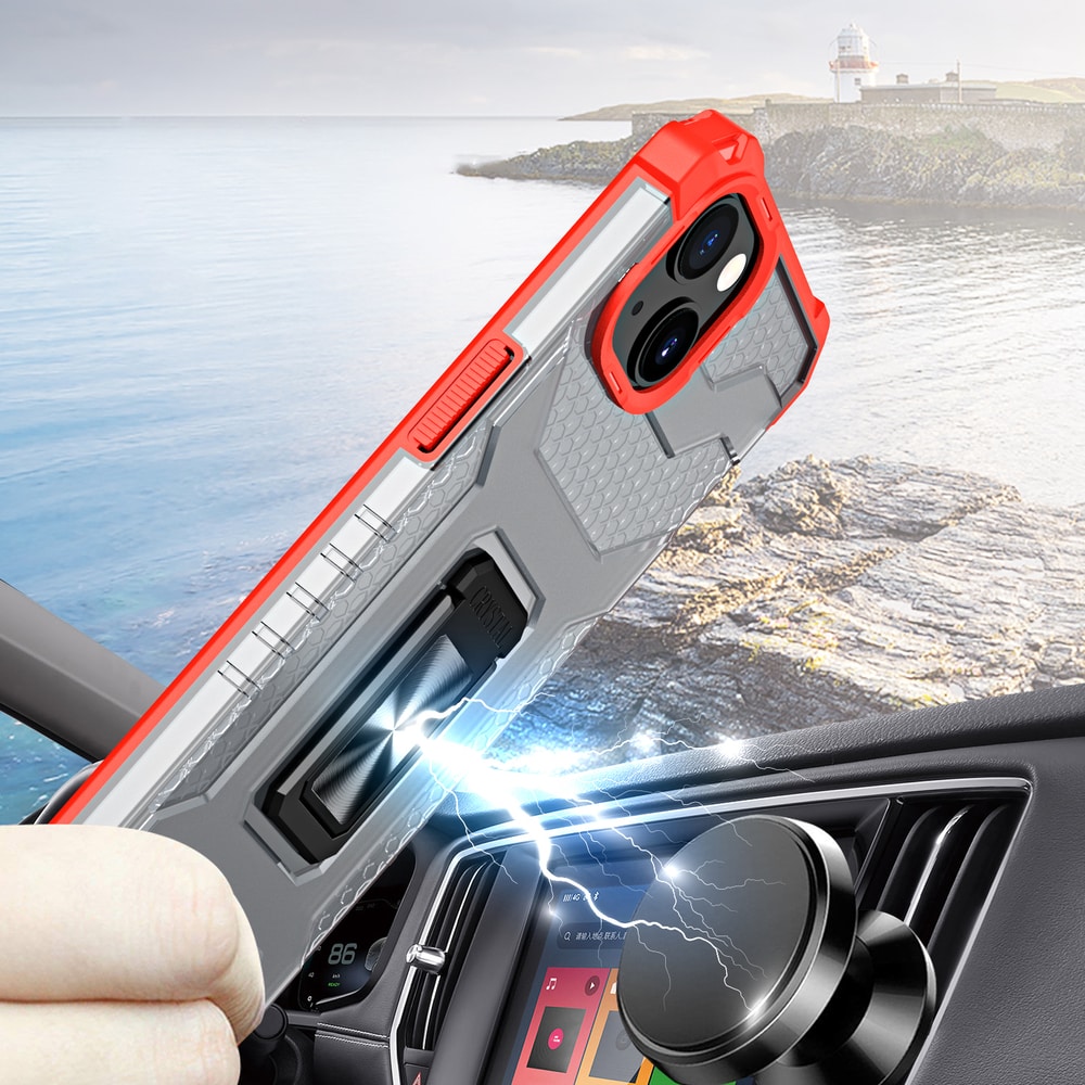 Crystal Ring Asia Kickstand Kova Rugged Cover for iPhone 13 mini punainen