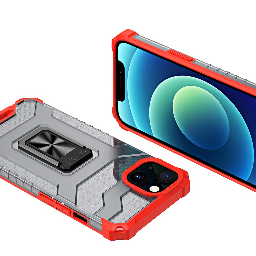 Crystal Ring Asia Kickstand Kova Rugged Cover for iPhone 13 mini punainen