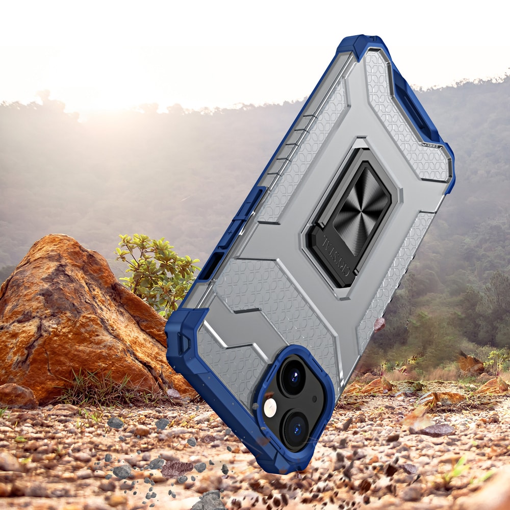 Crystal Ring Asia Kickstand Kova Rugged Cover for iPhone 13 mini sininen