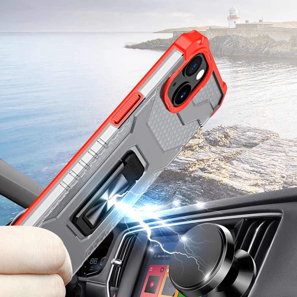 Crystal Ring Case Kickstand Kova Rugged Cover for iPhone 13 punainen
