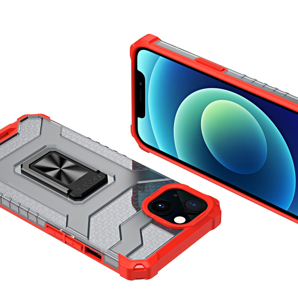 Crystal Ring Case Kickstand Kova Rugged Cover for iPhone 13 punainen