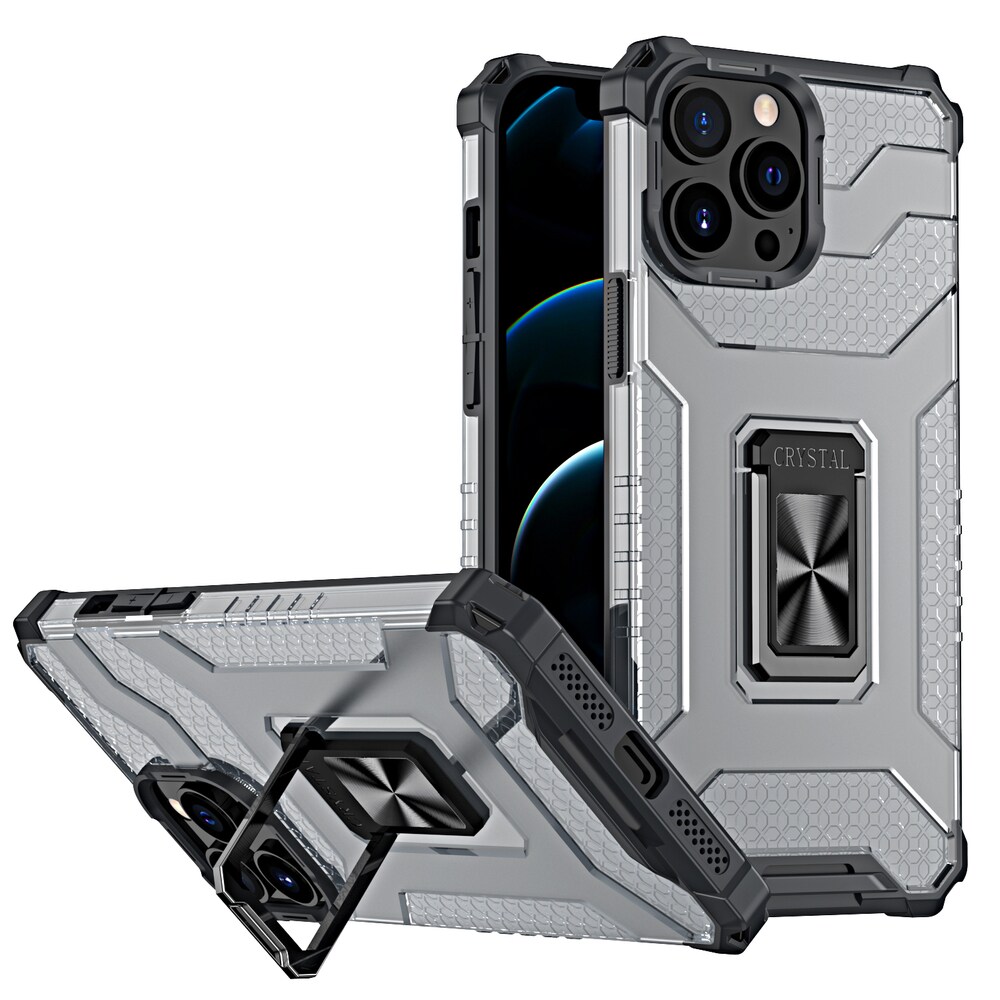 Crystal Ring Case Kickstand Kova Rugged Cover for iPhone 13 Pro musta