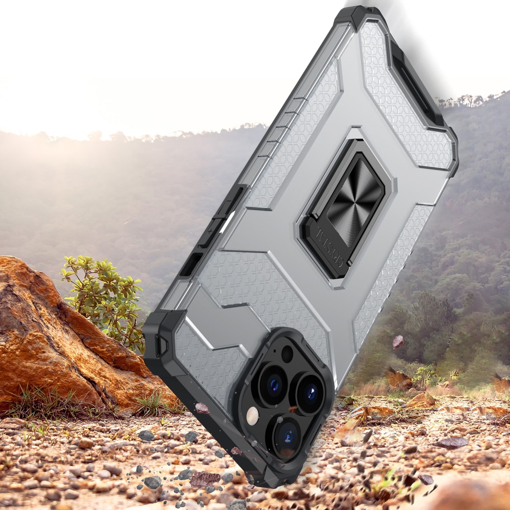 Crystal Ring Case Kickstand Kova Rugged Cover for iPhone 13 Pro punainen